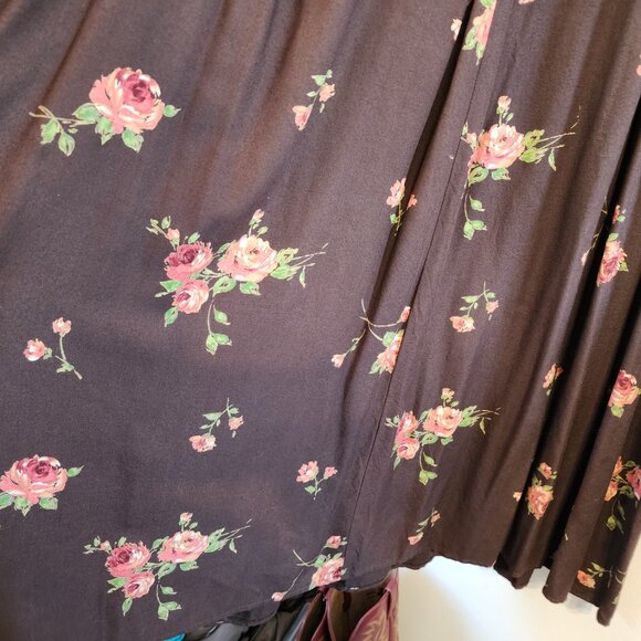 Vintage Laura Ashley Brown Pink Roses Midi/Maxi Slvless Dress Women 14 Cottage - Picture 7 of 12